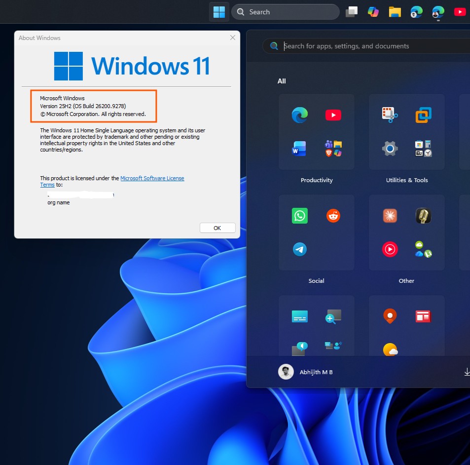 Windows 11 25H2 Build 26200.9278