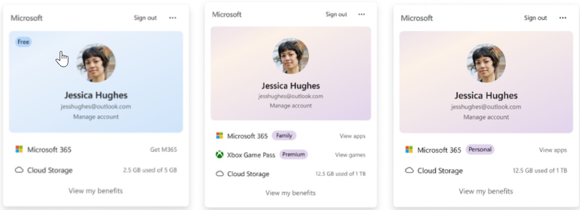 Microsoft account control in the Start menu