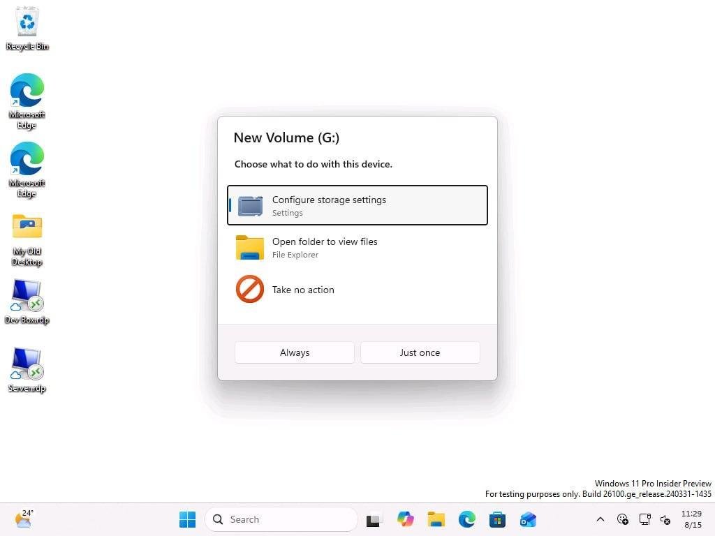 Windows 11 modern AutoPlay Dialog
