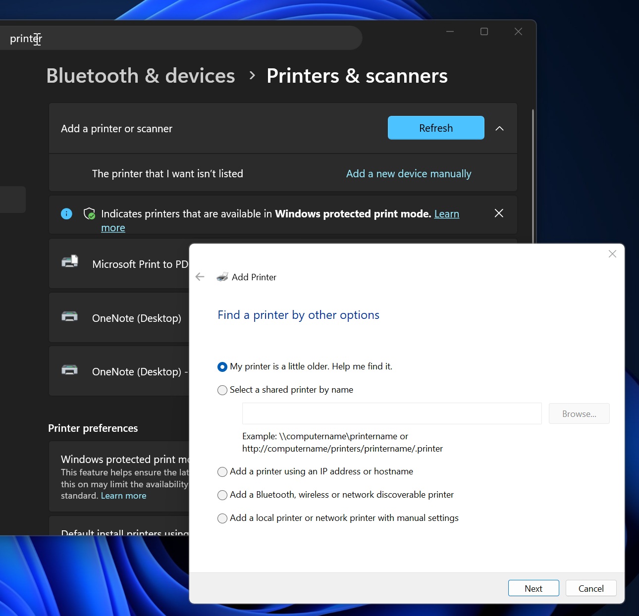 Windows 11 打印机对话框