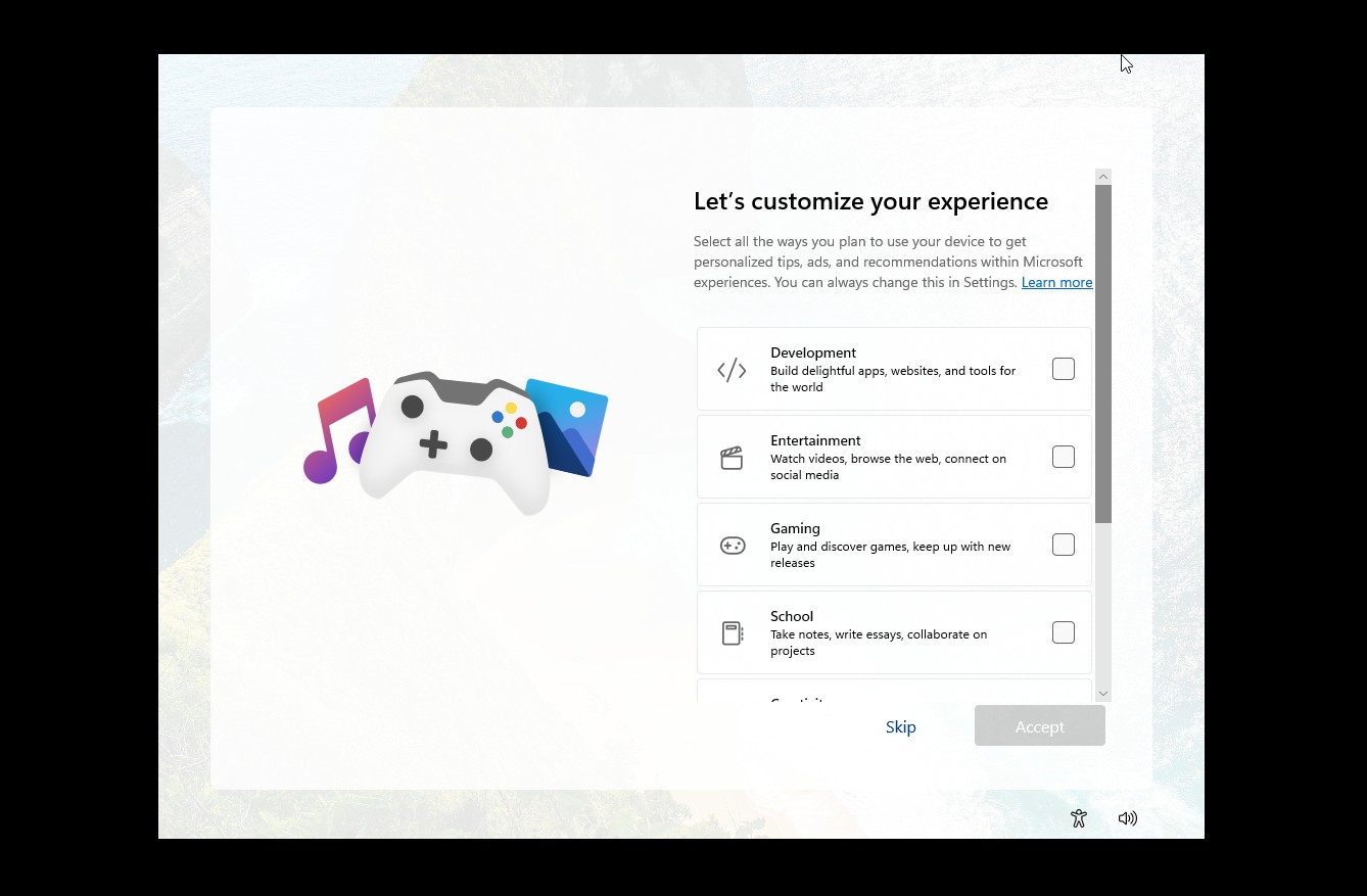 Windows 设置期间的自定义选项