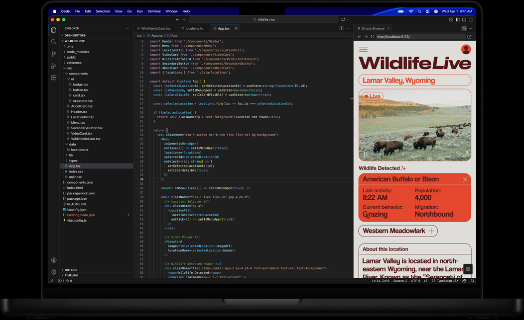 MacBook Pro 上显示着使用 Visual Studio Code 编写的应用程序代码
