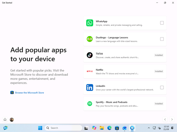 无需打开 Microsoft Store，即可通过“开始使用”安装 TikTok、Netflix 和 Spotify。 