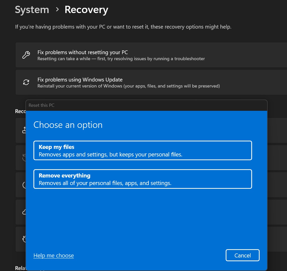 Windows 11 中的重置此电脑