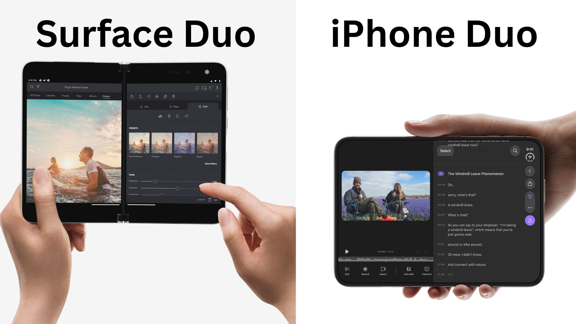 Surface Duo和iPhone Duo进行媒体编辑