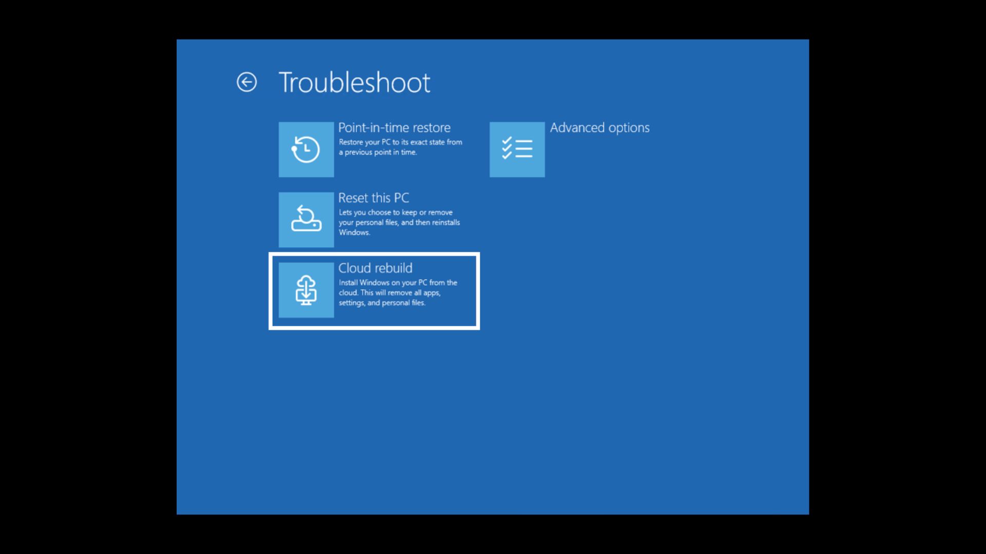 Windows 恢复环境（WinRE）中的全新云重建选项
