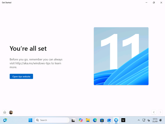 辅助设置的最后一页链接到 Microsoft 的 Windows 技巧网站。 