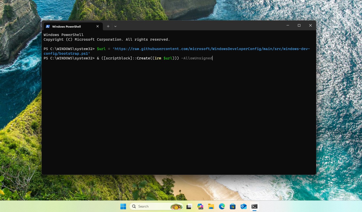PowerShell 中的 Windows Developer Configuration 命令