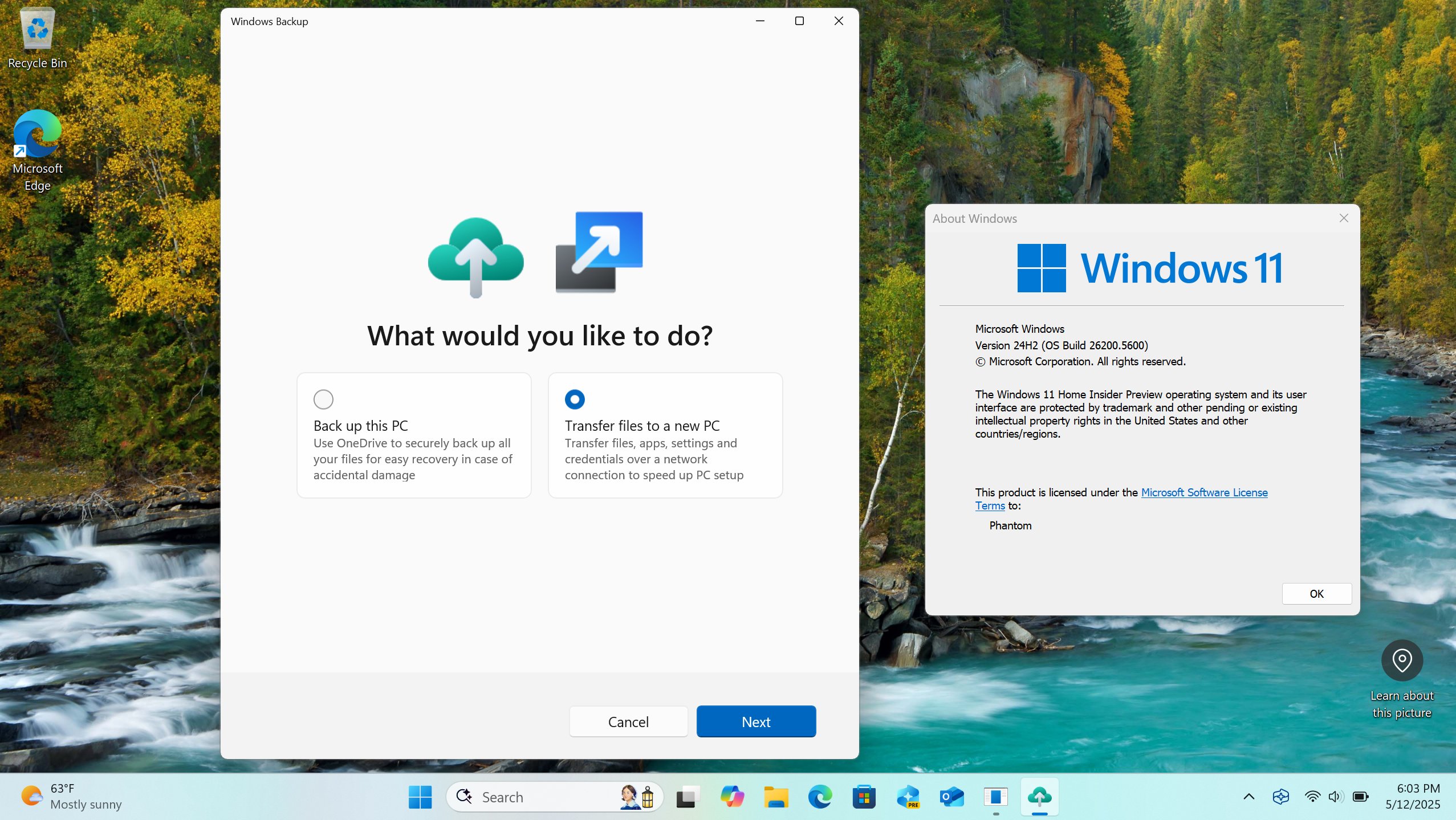 windows backup app main page