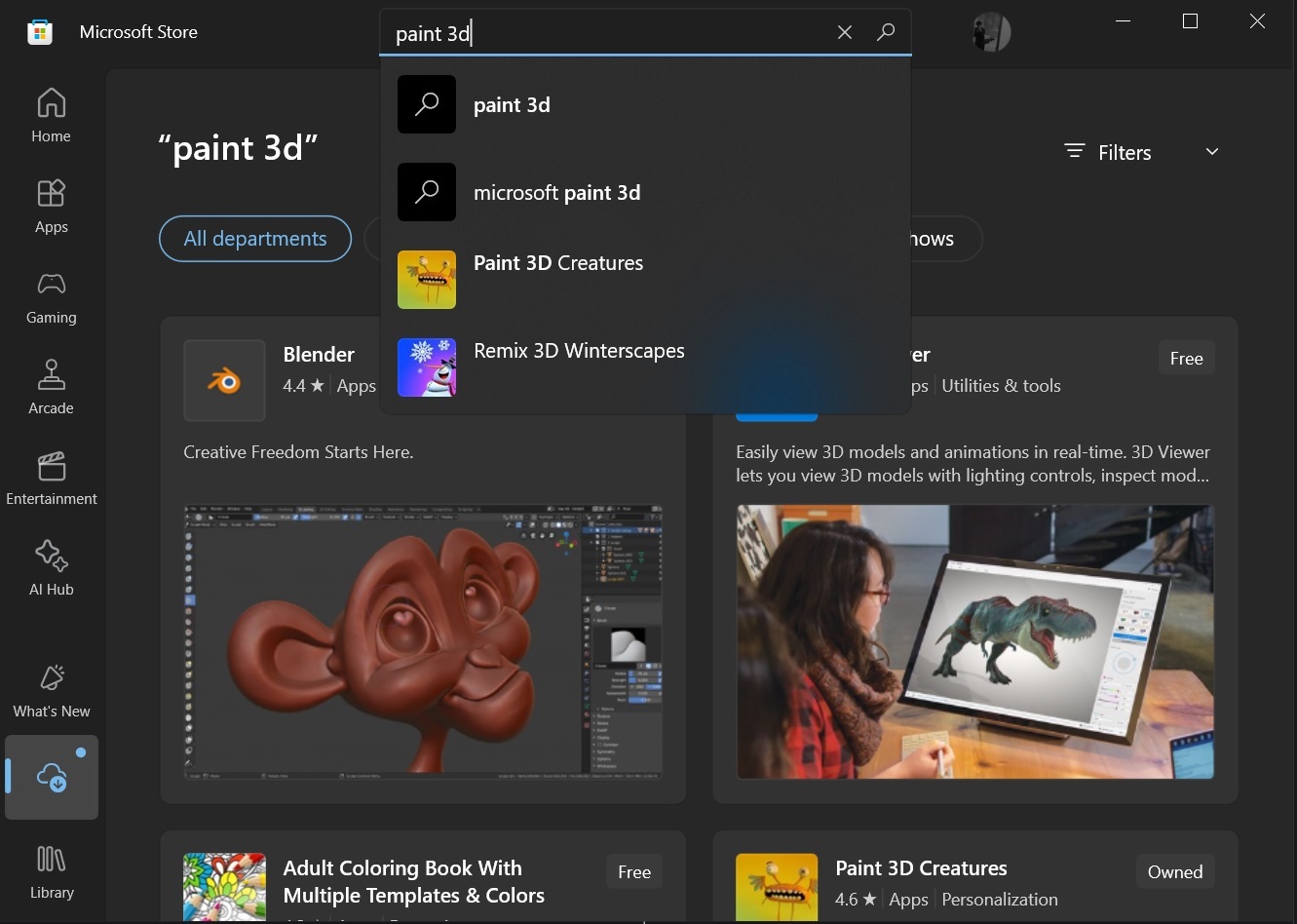 微软商店中的 Paint 3D