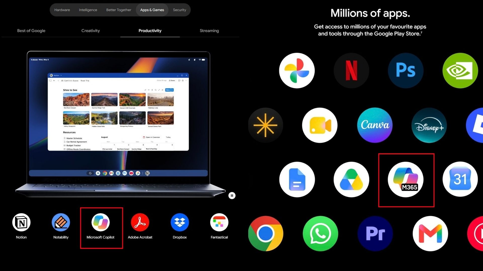 Google 在 Googlebook 网页中明确展示微软的 Android 应用