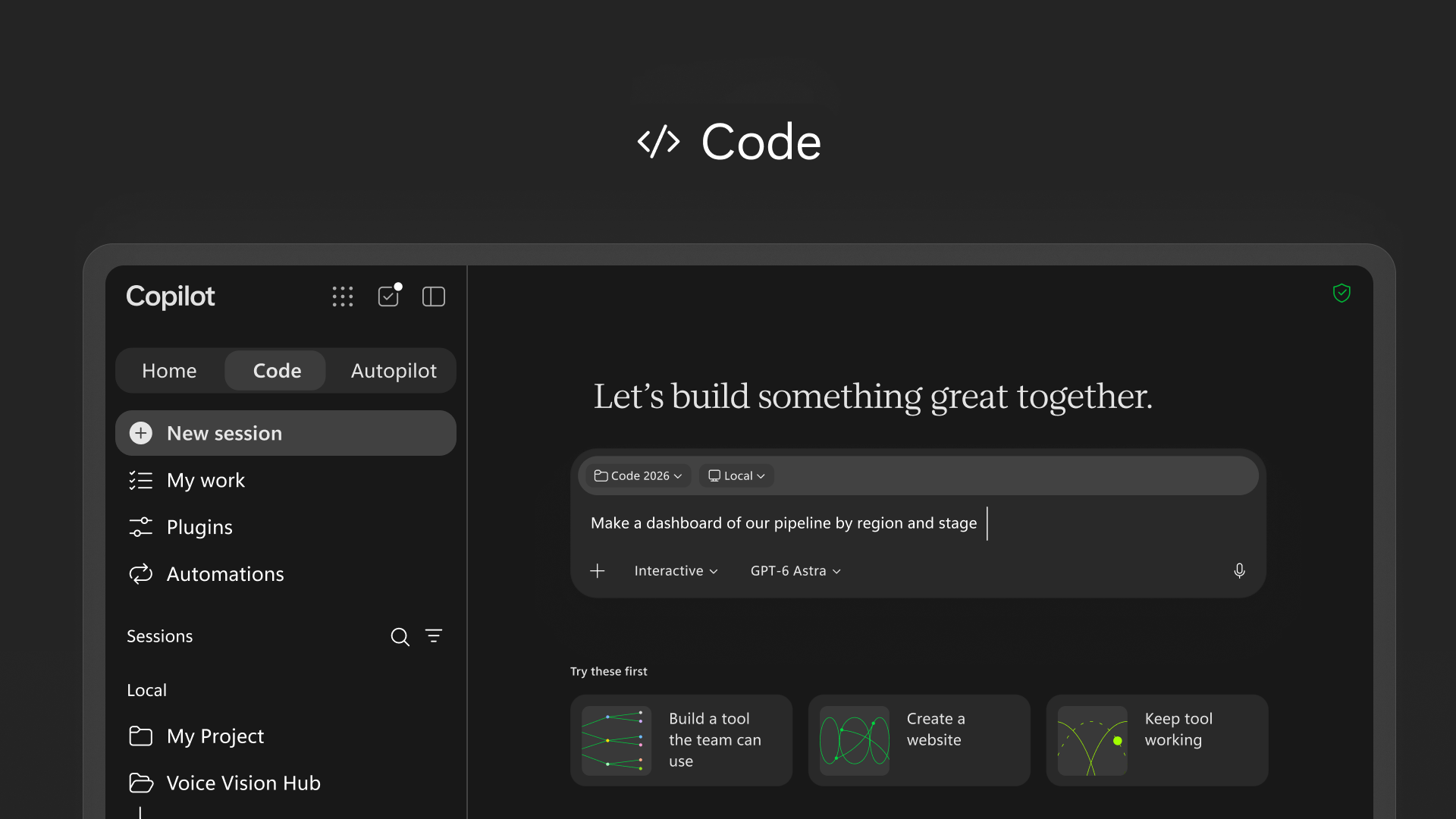 新版 Copilot 应用中的 Code