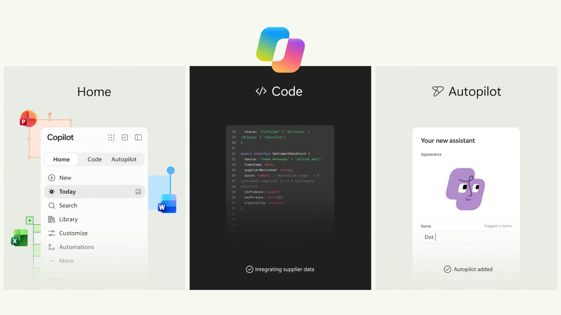 微软称 Copilot 是面向工作的全新操作系统，包含 Home、Code 和 Autopilot。