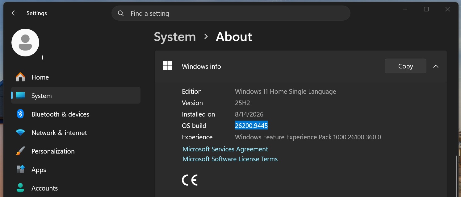 Windows 11 Build 26200.9445 update