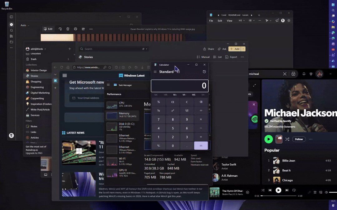Windows 11 的标题栏窗口抖动功能将其他打开的应用最小化