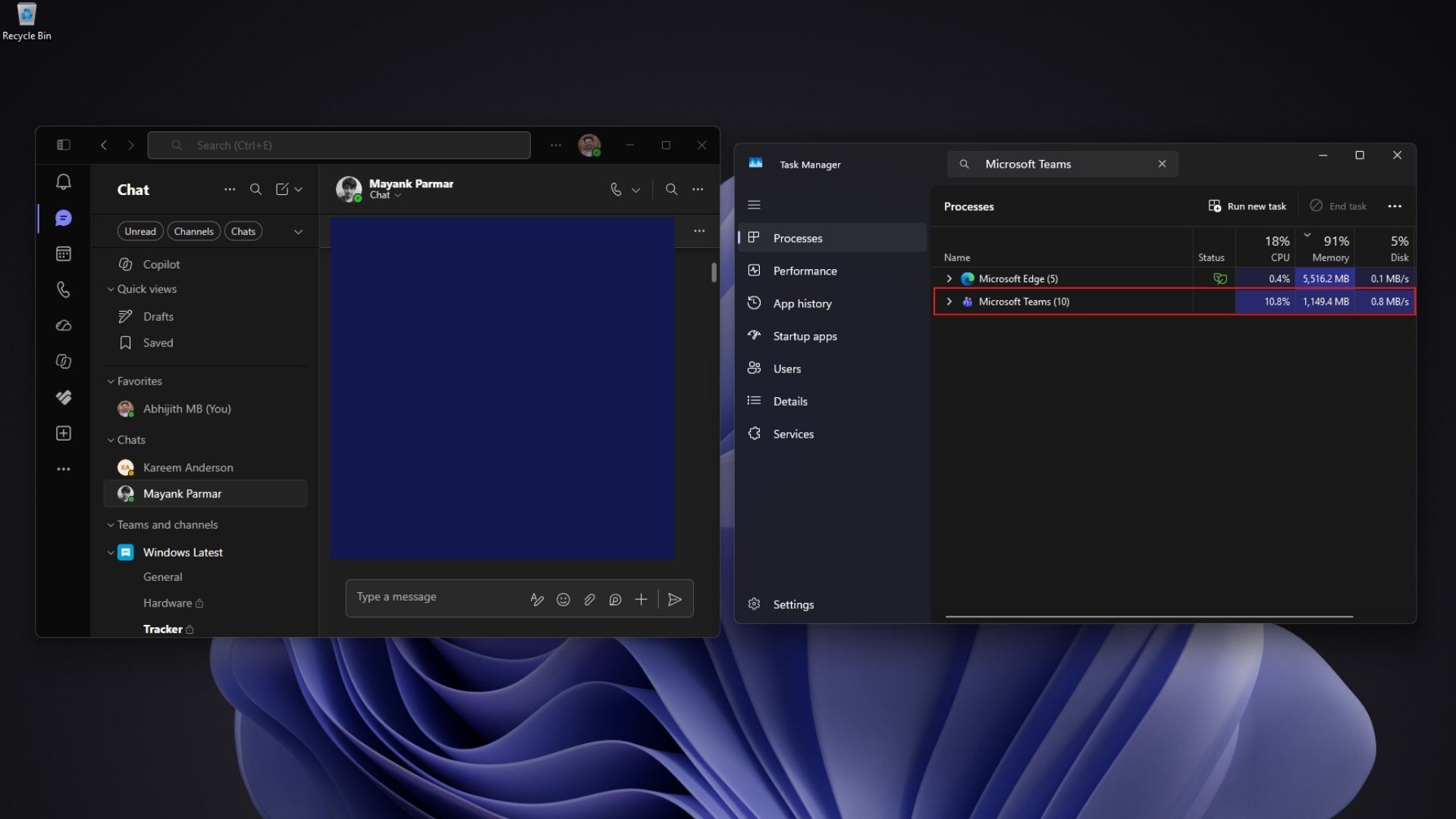 Microsoft Teams 的内存占用