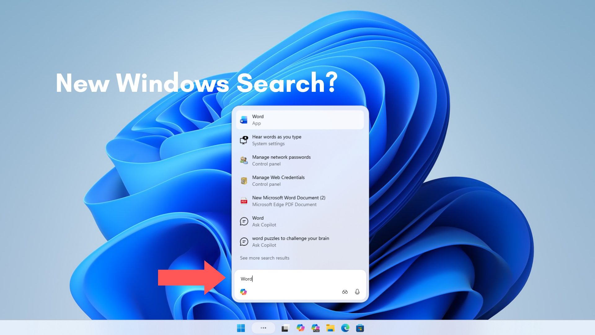 任务栏中的 Ask Copilot，取代 Windows 搜索