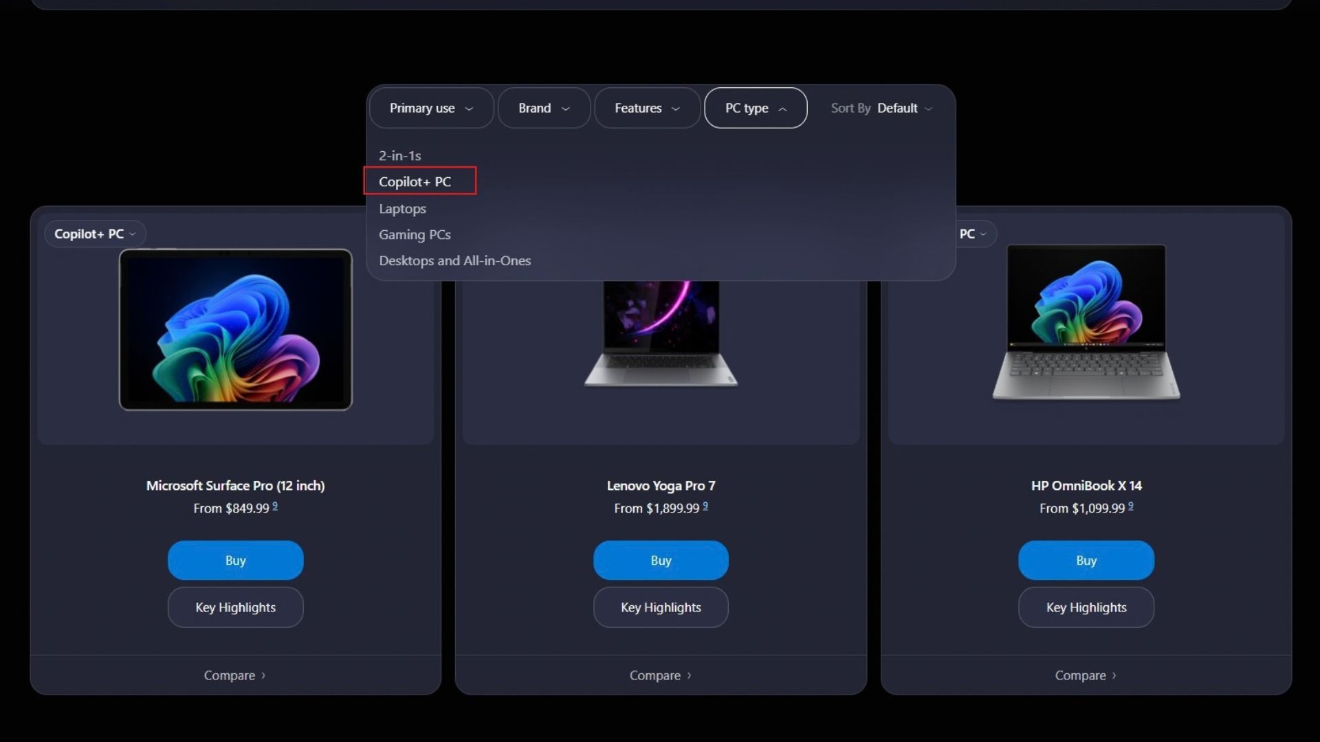 微软电脑选购页面将 Copilot+ PC 列为单独的电脑类型
