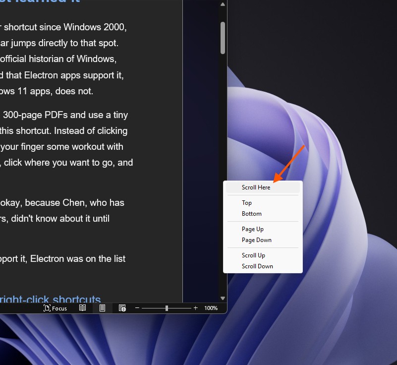 Microsoft Word 右键菜单中的滚动到此处