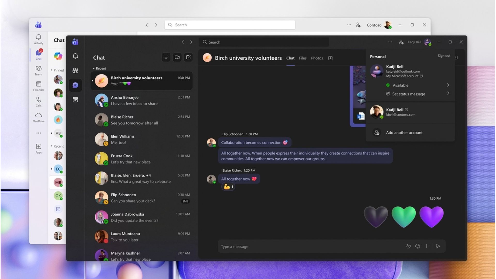 深色模式下的 Microsoft Teams 界面